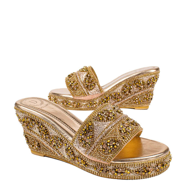 Rose Crystal Embellished Elegant Heel sandals Handcrafted Wedge