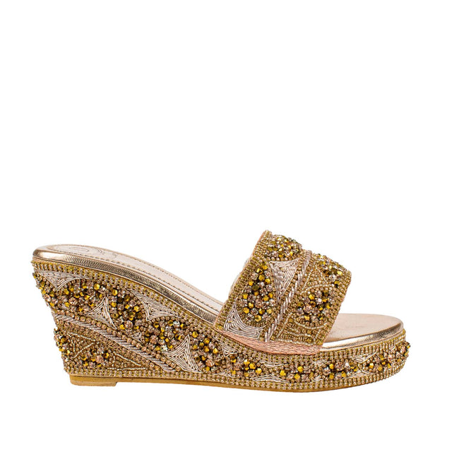 Rose Crystal Embellished Elegant Heel sandals Handcrafted Wedge
