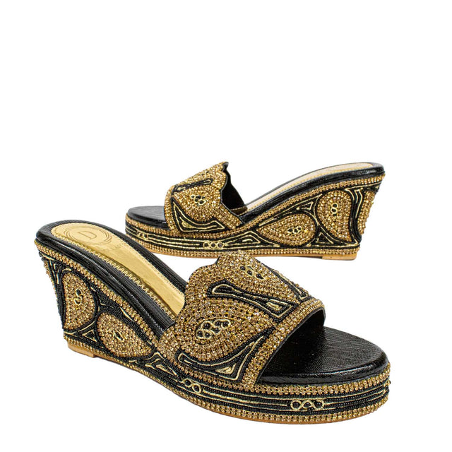 Handcrafted Black Elegant Wedge Flat Sandals