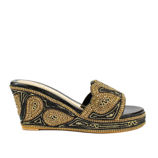 Handcrafted Black Elegant Wedge Flat Sandals