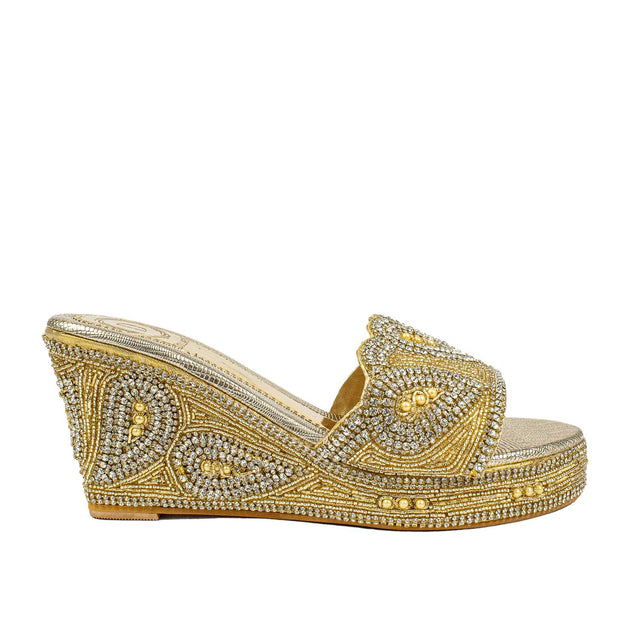 Light Gold Crystal Embellished Elegant Heel sandals Handcrafted Wedge