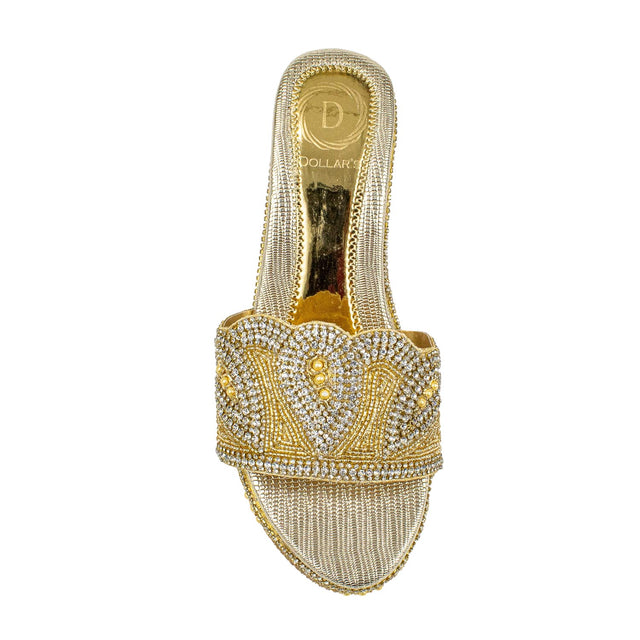 Light Gold Crystal Embellished Elegant Heel sandals Handcrafted Wedge