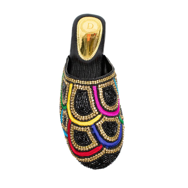 Iconic Black Multicolour Flat Slippers