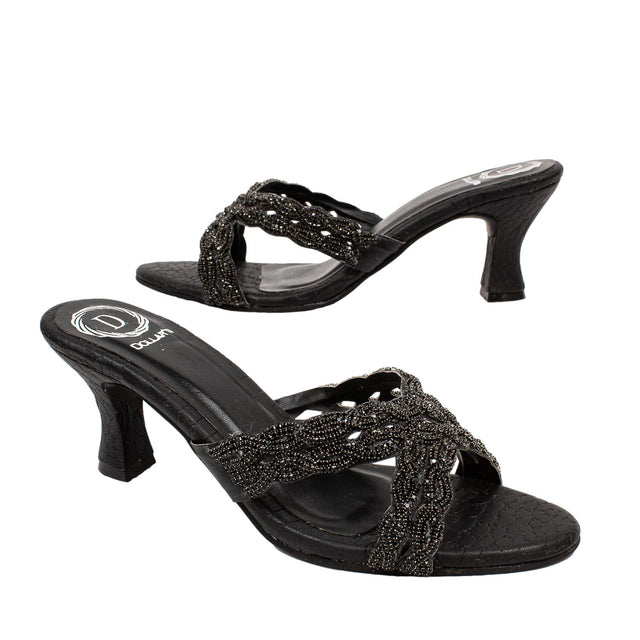 Nadia Stylish Black Pencil Heel Sandals