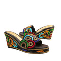 Handcrafted Black Multicolour Crystal Wedge Heel Sandals