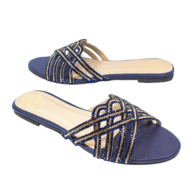 Jamilah Opulent Antique Blue Flat Slippers