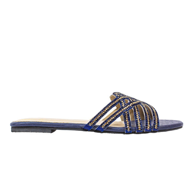 Jamilah Opulent Antique Blue Flat Slippers