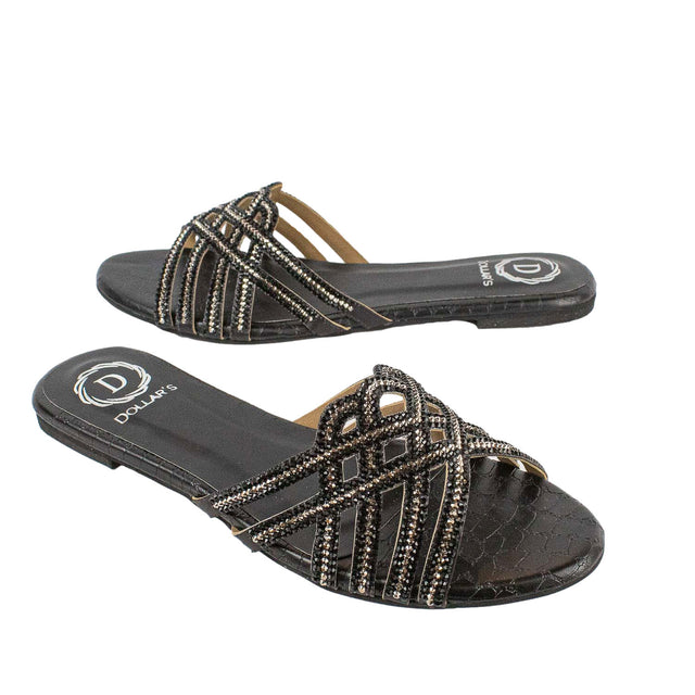 Jamilah Contemporary Black Flat Slippers