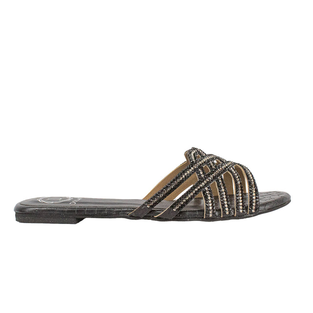 Jamilah Contemporary Black Flat Slippers