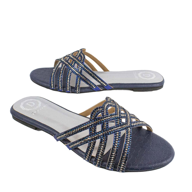 Jamilah Iconic Navy Blue Flat Slippers