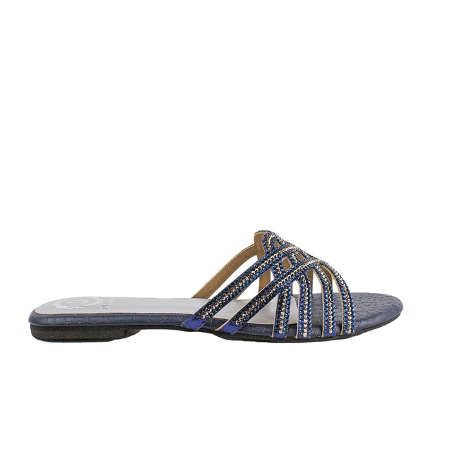 Jamilah Iconic Navy Blue Flat Slippers