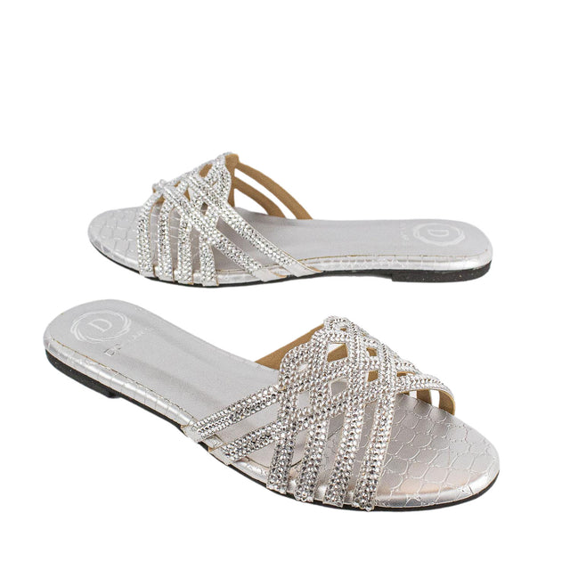 Jamilah Classic Silver Flat Slippers