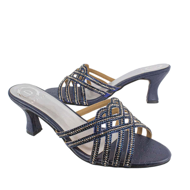 Jamilah Handmade Navy Blue Pencil Heel Sandals