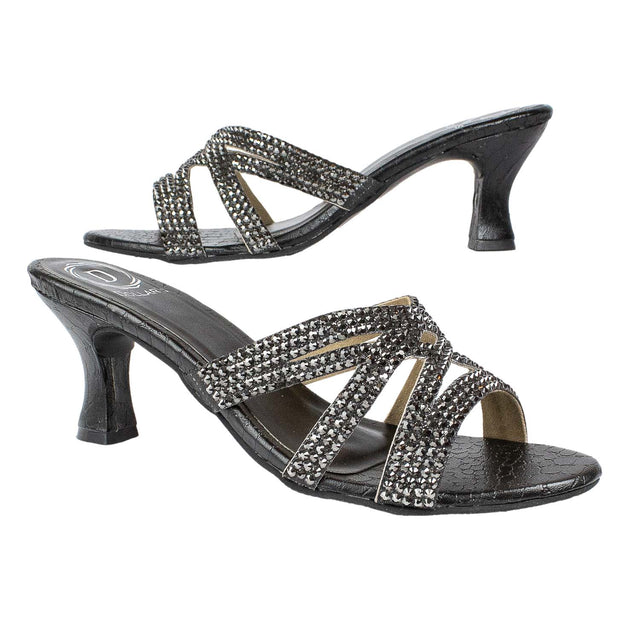 Inaya Opulent Slate Black Pencil Heel Sandals