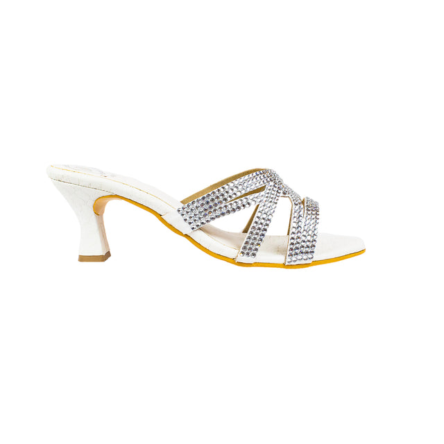 Inaya Sophisticated White Pencil Heel Sandals