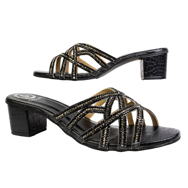 Dana Glamorous Black Block Heel Sandals