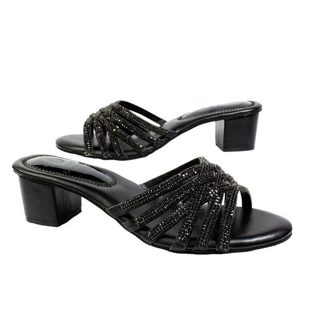 Handcrafted Black Block Heel Sandals