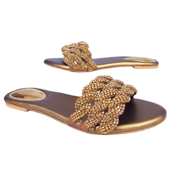 Ghaliyah Weekend-ready Bronze Flat Slippers