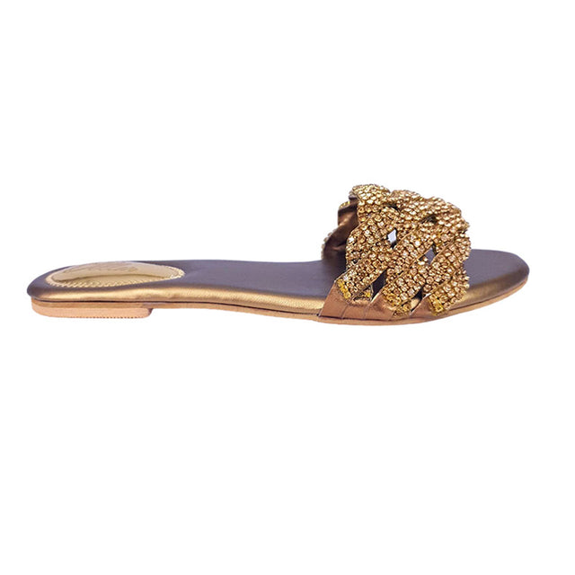 Ghaliyah Weekend-ready Bronze Flat Slippers