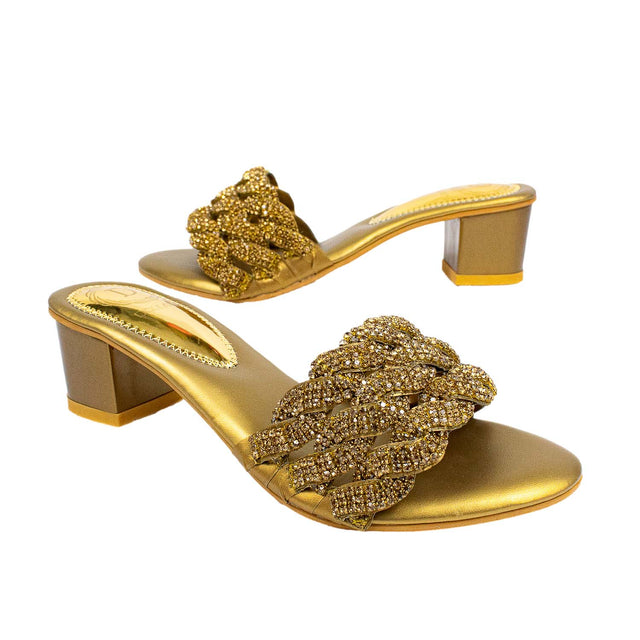 Ghaliyah Stylish Bronze Block Heel Sandals