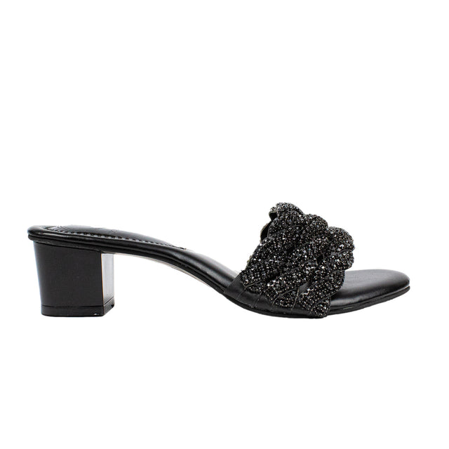 Ghaliyah Handcrafted Black Block Heel Sandals