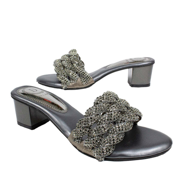 Ghaliyah Polished Grey Block Heel Sandals