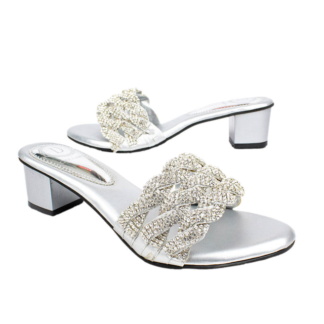 Ghaliyah Handmade Silver Block Heel Sandals