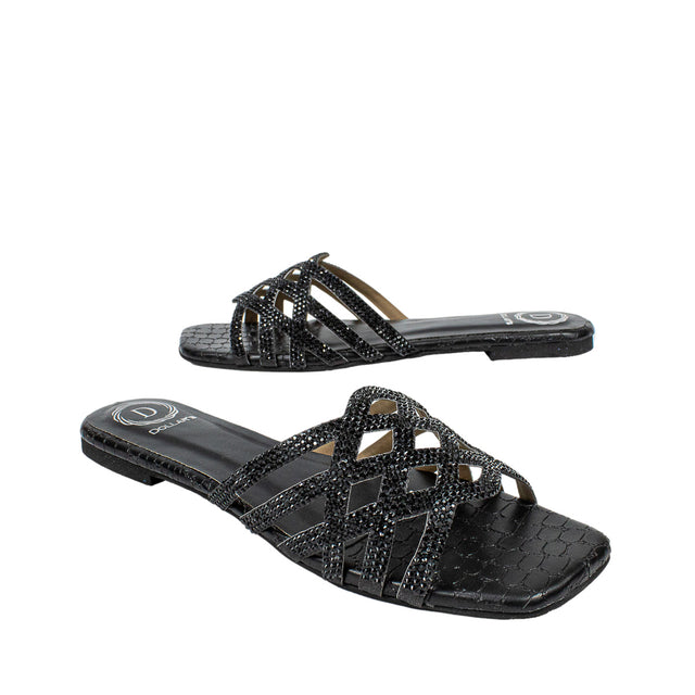 Fiona Handmade Full Black Flat Slippers