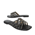 Fiona Handcrafted Black Flat Sandals