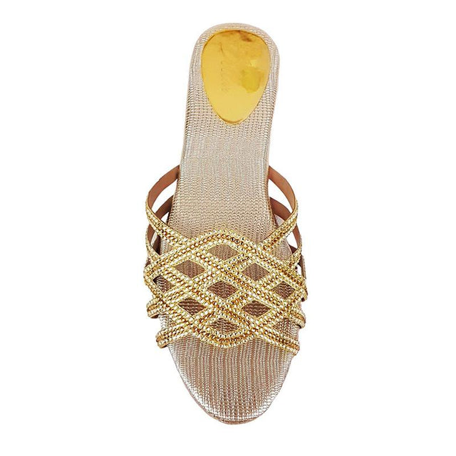 Fiona Chic-casual Gold Flat Slippers
