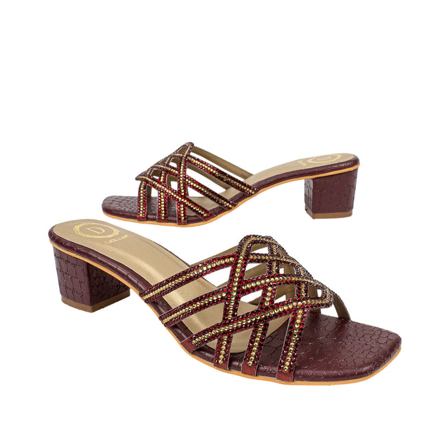Fiona Edgy Maroon Block Heel Sandals
