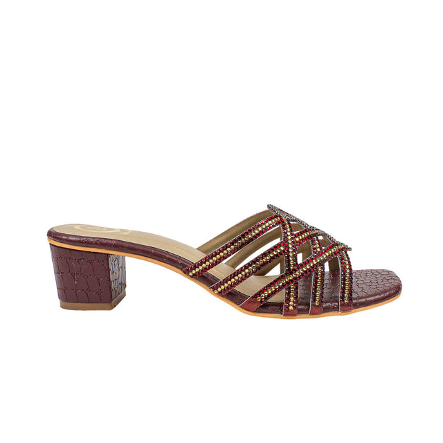 Fiona Edgy Maroon Block Heel Sandals