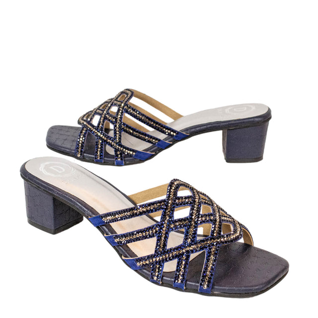 Fiona Edgy Navy Blue Block Heel Sandals