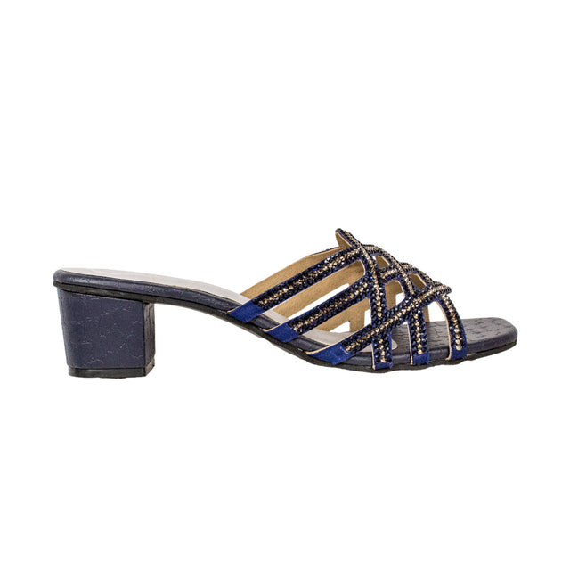 Fiona Edgy Navy Blue Block Heel Sandals