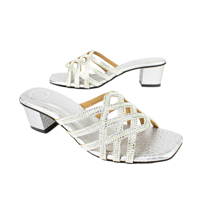 Fiona Couture-inspired Silver Two Tone Block Heel Sandals