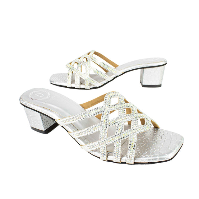 Fiona Sophisticated Silver Two Tone Block Heel Sandals