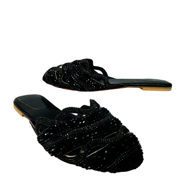 Handcrafted Black Flat Slippers
