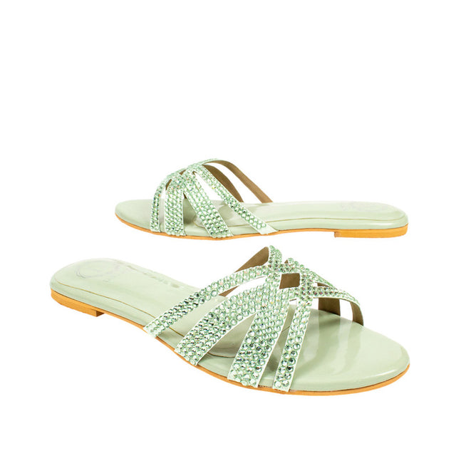 Layal Feminine-chic Mint Green Flat Slippers