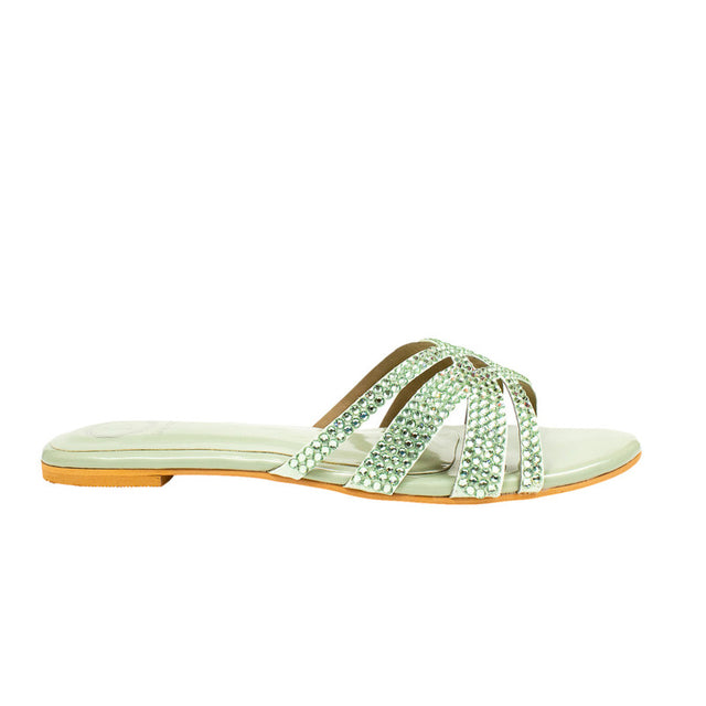Layal Feminine-chic Mint Green Flat Slippers