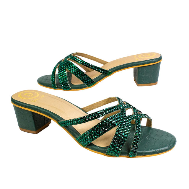 Layal Sleek-modern Green Block Heel Sandals