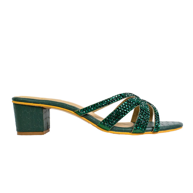 Layal Sleek-modern Green Block Heel Sandals