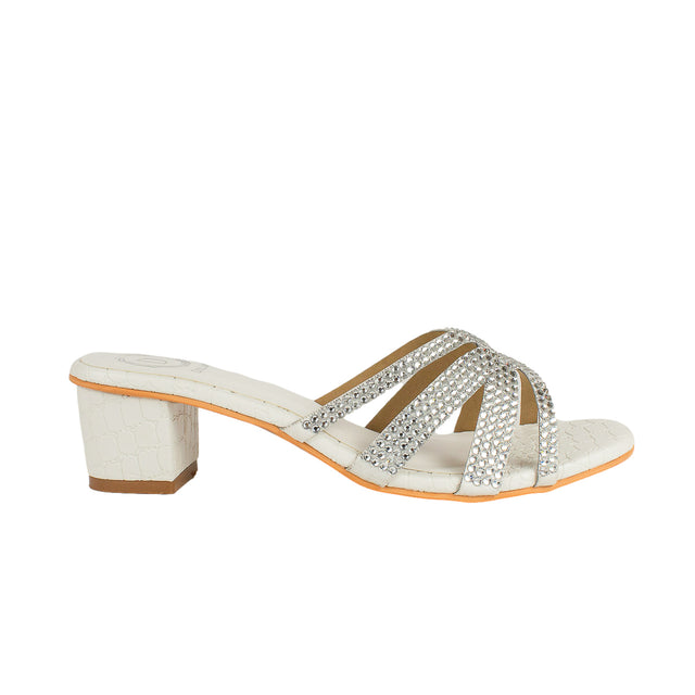 Layal Captivating White Block Heel Sandals