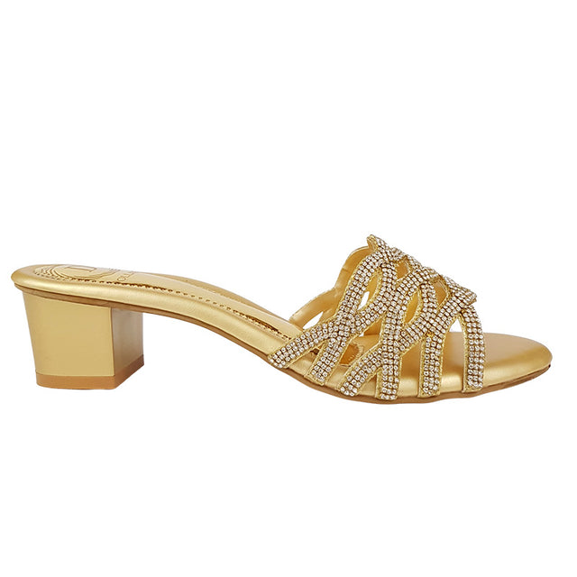 Contemporary Light Gold Block Heel Sandals