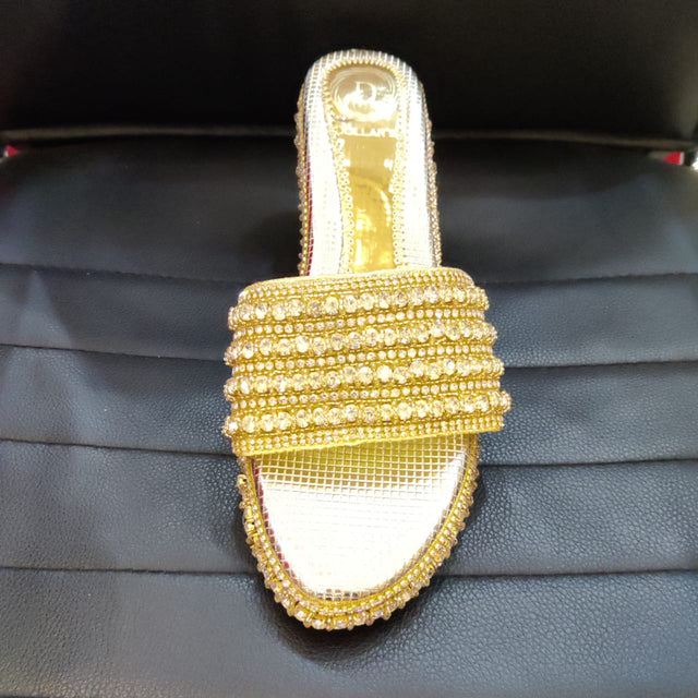 Light Gold Crystal Embellished Platform Wedge sandals Handcrafted Wedge