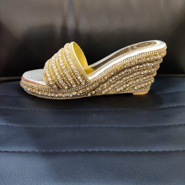 Light Gold Crystal Embellished Platform Wedge sandals Handcrafted Wedge