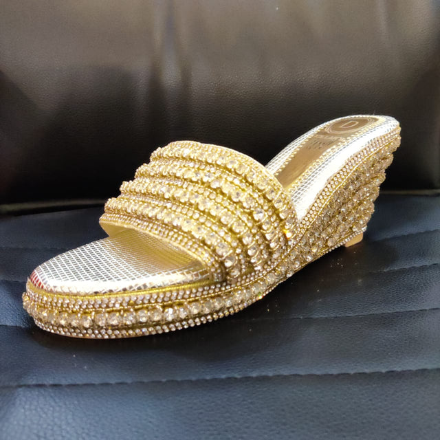 Light Gold Crystal Embellished Platform Wedge sandals Handcrafted Wedge
