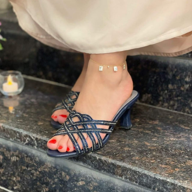 Jamilah Handmade Navy Blue Pencil Heel Sandals